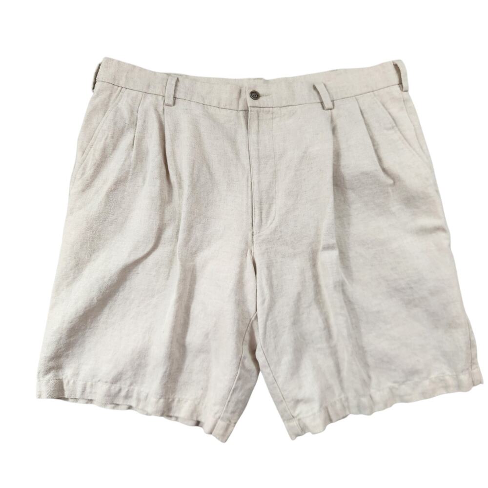 Caribbean sz 38 mens cream beige shorts linen cotton blend pleated pockets
